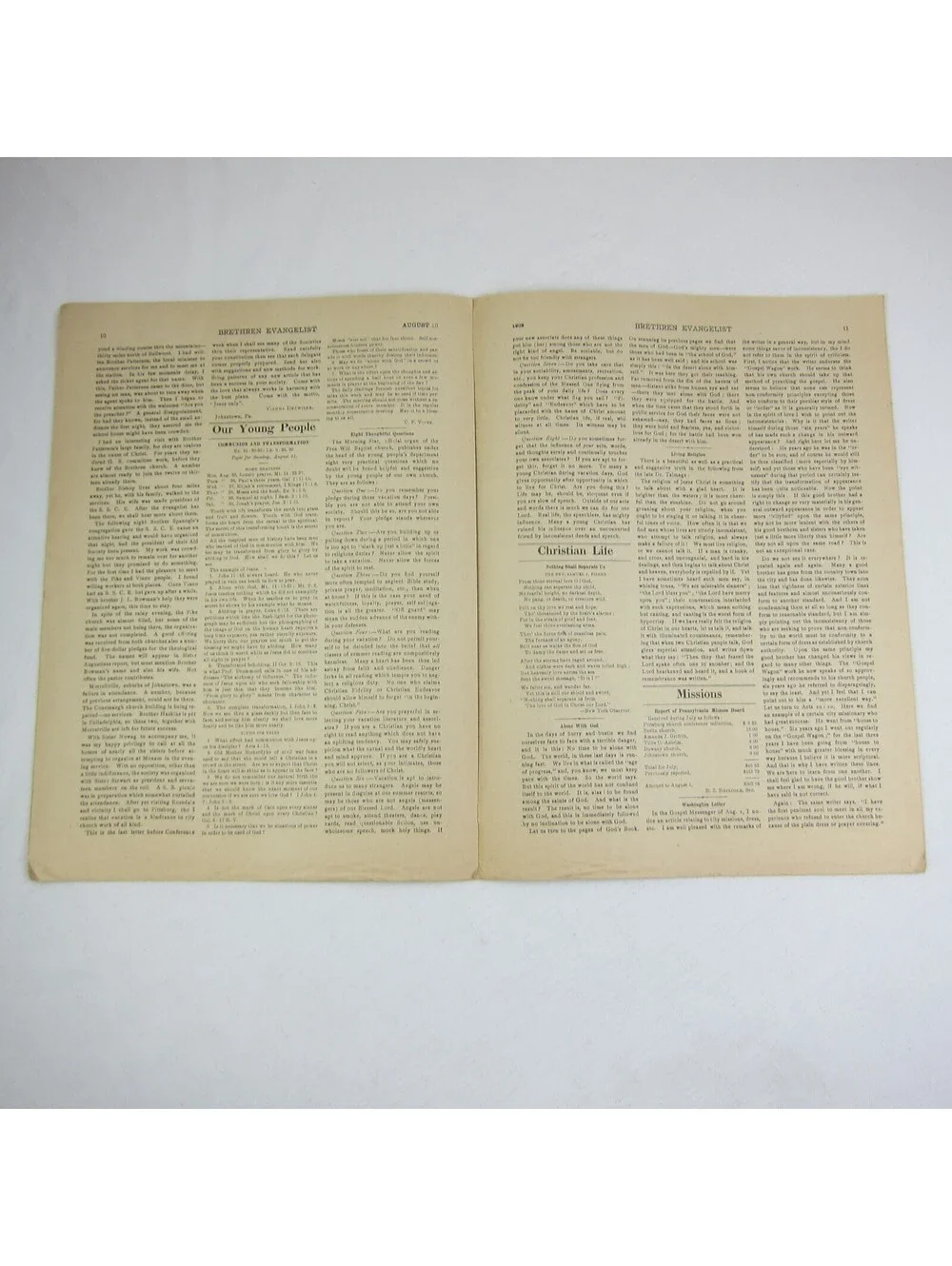 Brethren Evangelist Christian Newspaper Ashland Ohio Antique August 20th 1902